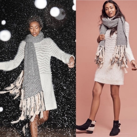 Anthro Eyelash Chevron Turtle Neck Dress Long Slee - Picture 3 of 6